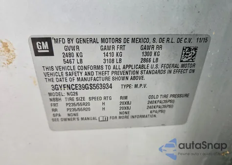 2016 Cadillac Srx Performance Collection z USA, uszkodzony, nr VIN 3GYFNCE39GS563934